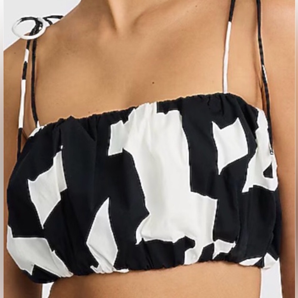Express Black and White Abstract Print Cropped Tie-Shoulder Top